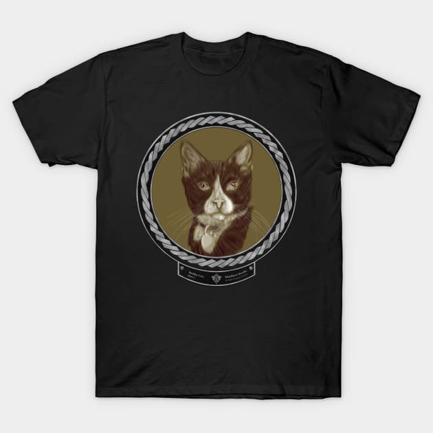 Bobby Cat (frame silver celtic rope black) T-Shirt by Swabcraft